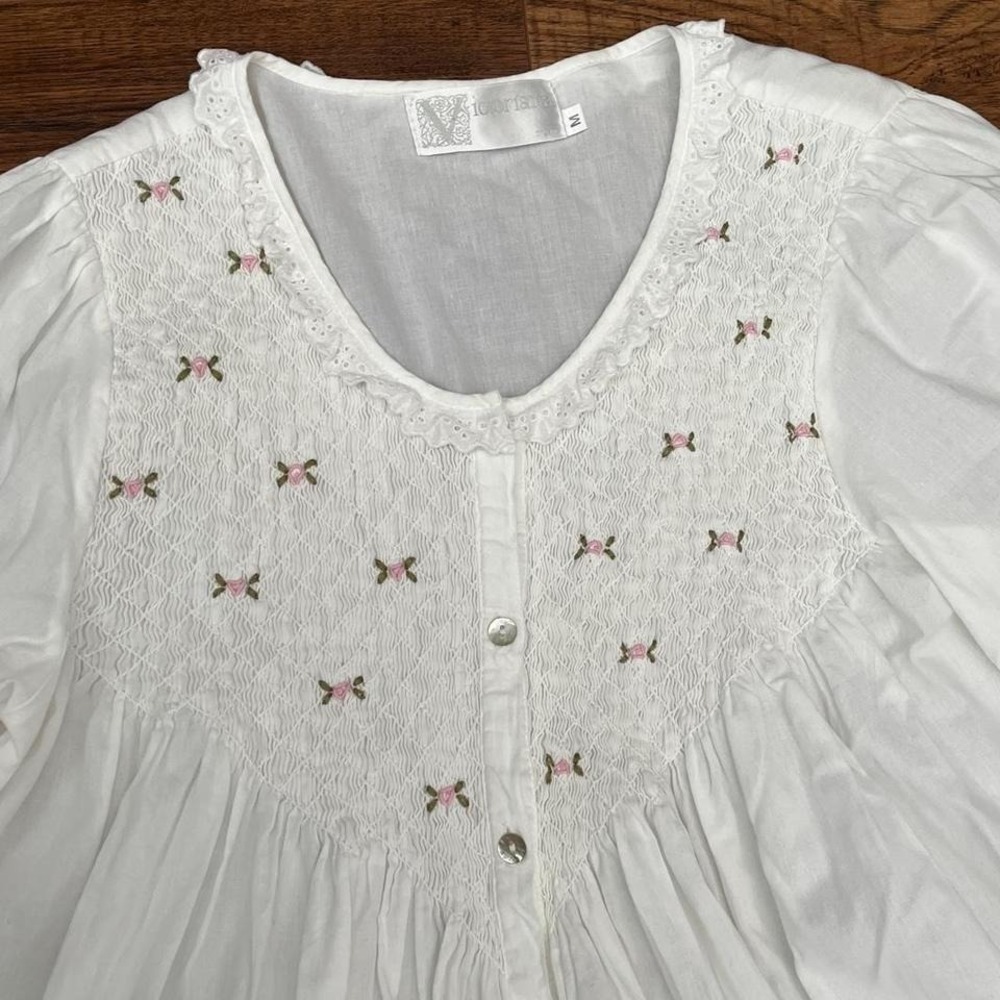 Victoriana White Cotton‎ Prairie Dress Women M Cottagecore Coquette Lace Boho - Picture 2 of 7